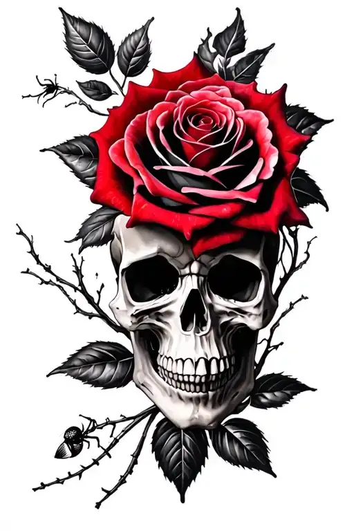 Red and black rose, shade, skull all over the arm, with spider canvas on the elbow. tattoo design idea