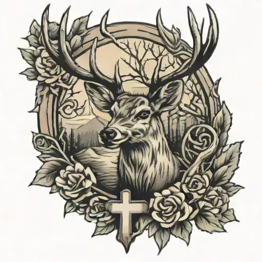 Deer Hunting Tattoo Cross Christian tattoo design idea