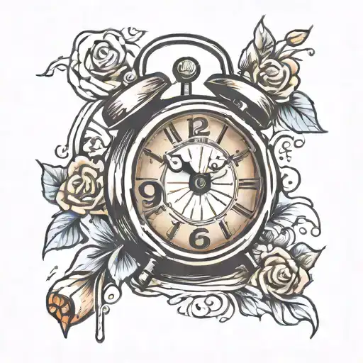 broken alarm clock tattoo design idea