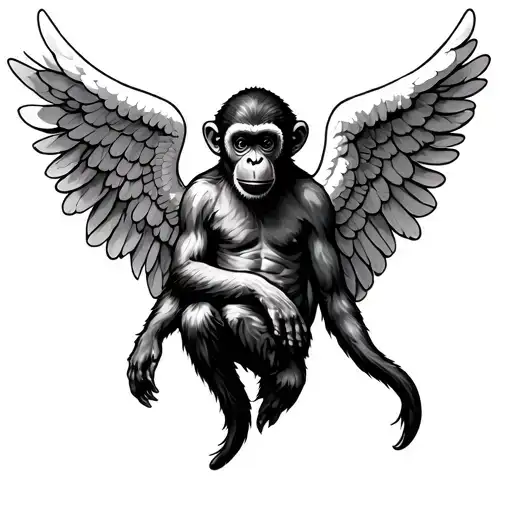Monkey wrapped in angel wings  tattoo design idea