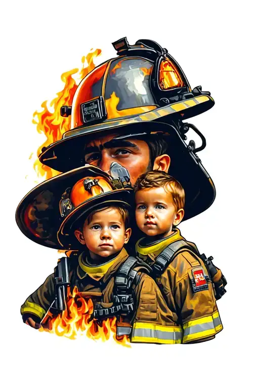 represents his 2 children Lucas and Florian Cross Bushfire Fighter tattoo design idea