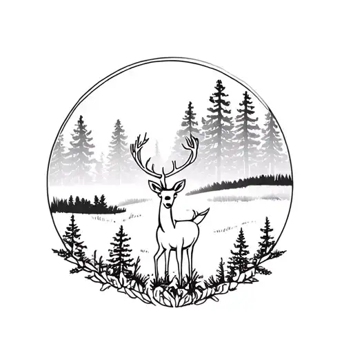 deer and forest tattoo design idea