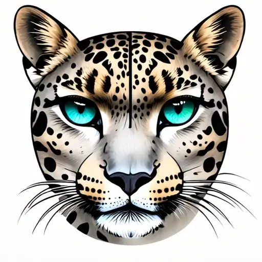 half of a face that's a snow leopard and the other a girls eye light blue with hints of green and a little brown tattoo design idea