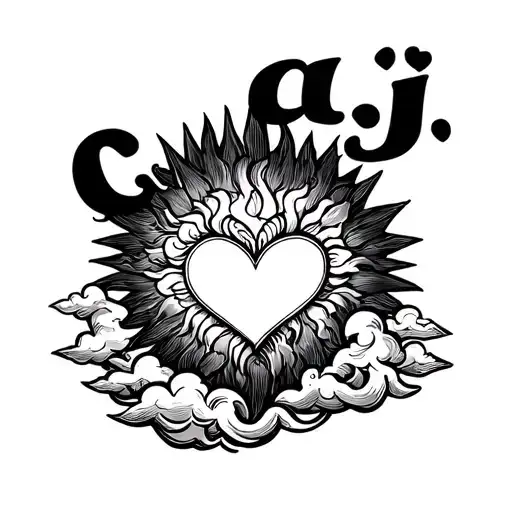 "c. a. j. " sun, cloud, heart shape tattoo design idea