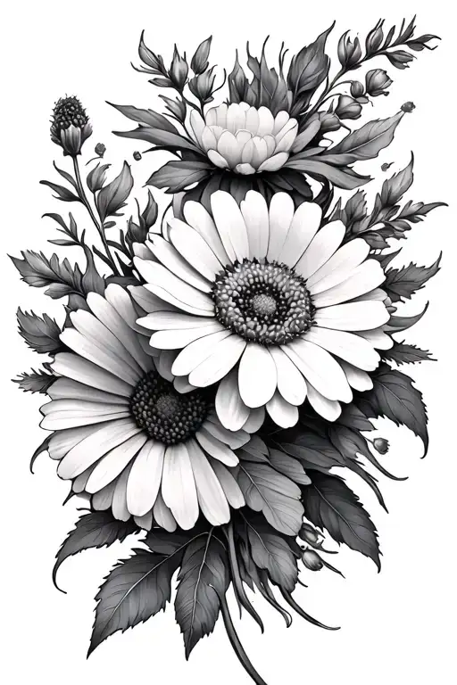 fins épis de blé et 1 calendula avec arabesque tattoo design idea