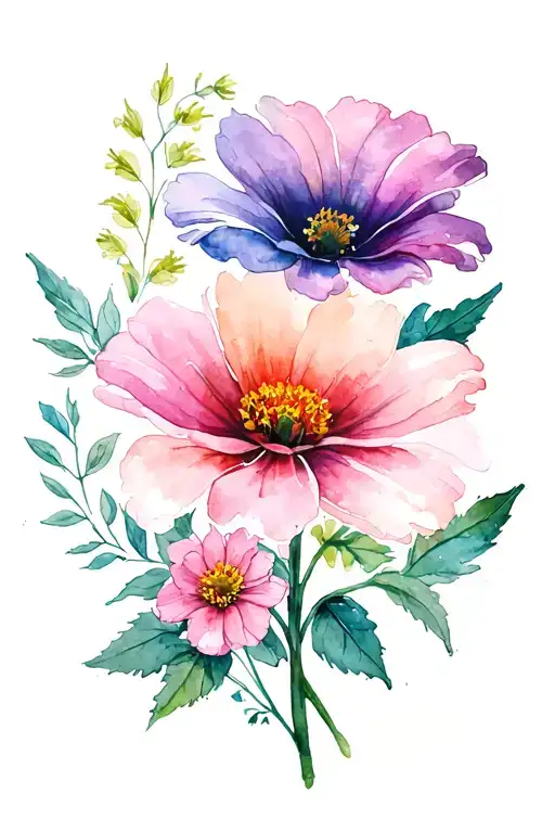 march and August birth flower tattoo design idea