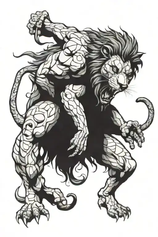 Samson ripping apart a deformed lion tattoo design idea