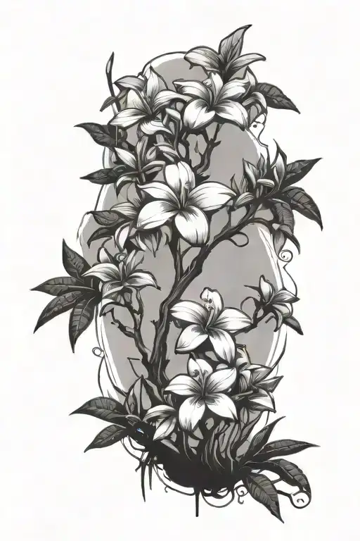 dying Frangipani tree silhouette tattoo design idea
