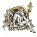 It represents Zeus in a majestic pose, perhaps sitting on a cloud, with his scepter and a thunderbolt in his hand. His sguard tattoo design idea