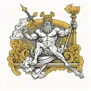 It represents Zeus in a majestic pose, perhaps sitting on a cloud, with his scepter and a thunderbolt in his hand. His sguard tattoo design idea