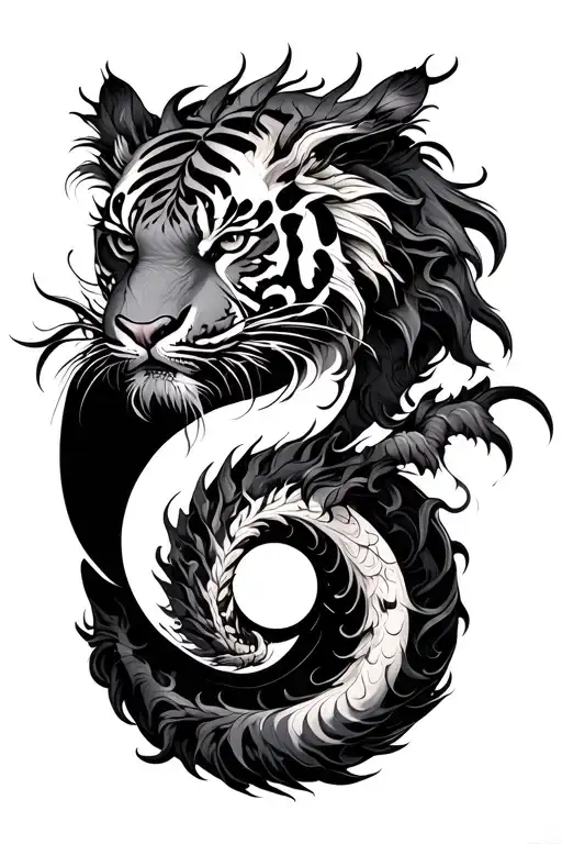 tiger and a dragon in a ying yang symbol tattoo design idea