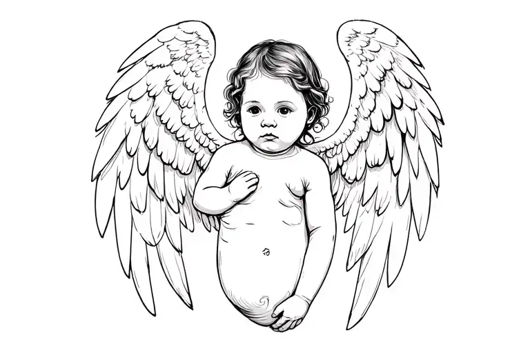 baby with Angel wing's miscarriage tattoo design idea
