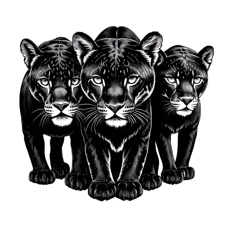  Black Panter with three cubs tattoo design idea