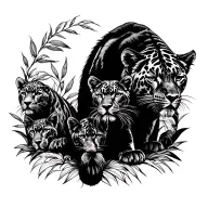  Black Panter with three cubs tattoo design idea