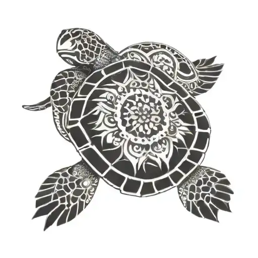 turtle and mandala design incorporating elements tattoo design idea