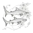 whale shark with flowers intertwined tattoo design idea