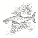 whale shark with flowers intertwined tattoo design idea