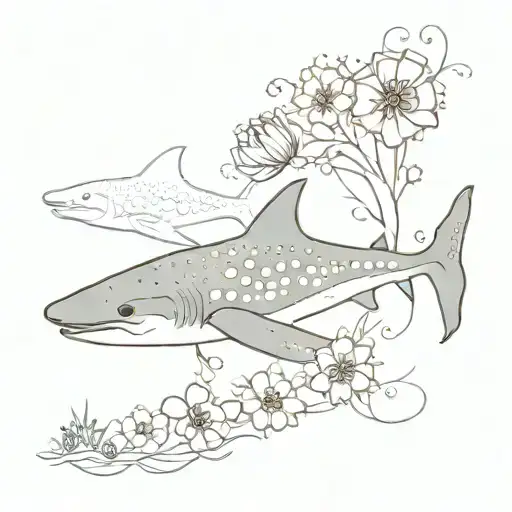 whale shark with flowers intertwined tattoo design idea