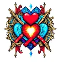 magical symbols intertwined hearts tattoo design idea