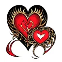 magical symbols intertwined hearts tattoo design idea