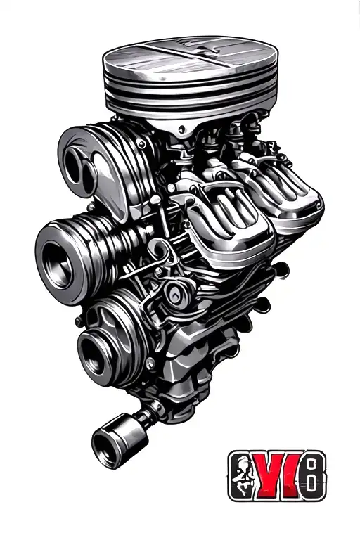 engine, pistons v8 tattoo design idea
