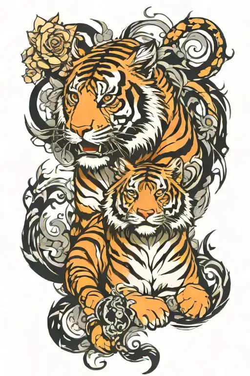 tiger surrounded tattoo design idea