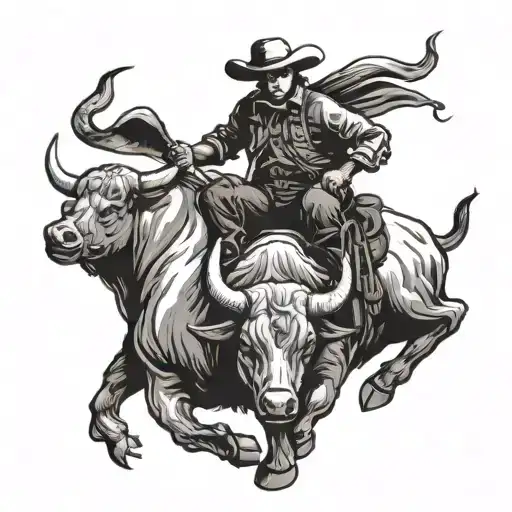 cowboy riding a bull tattoo design idea