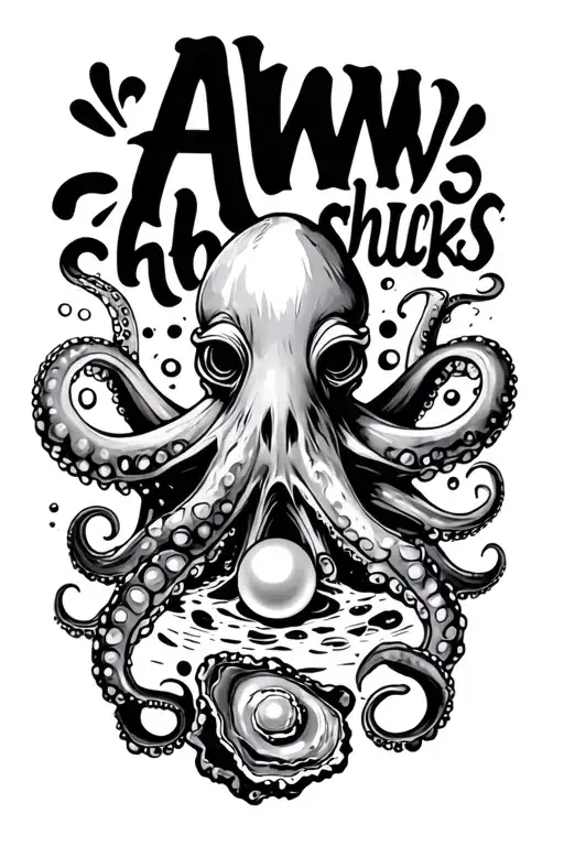 "Aww shucks" octopus and a oyster pearl inside tattoo design idea