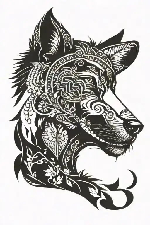 mandala wolf with healing broken heart tattoo design idea