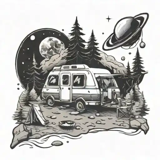 space, camping, death tattoo design idea