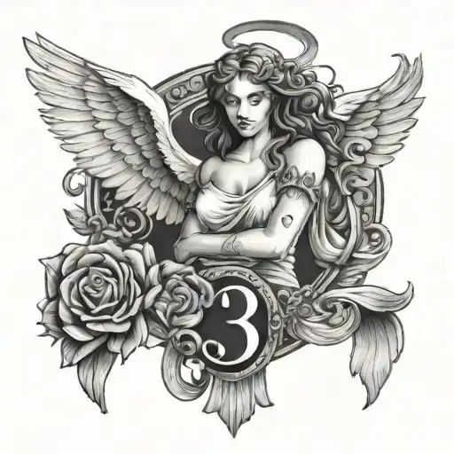 333 number and angel near tattoo design idea
