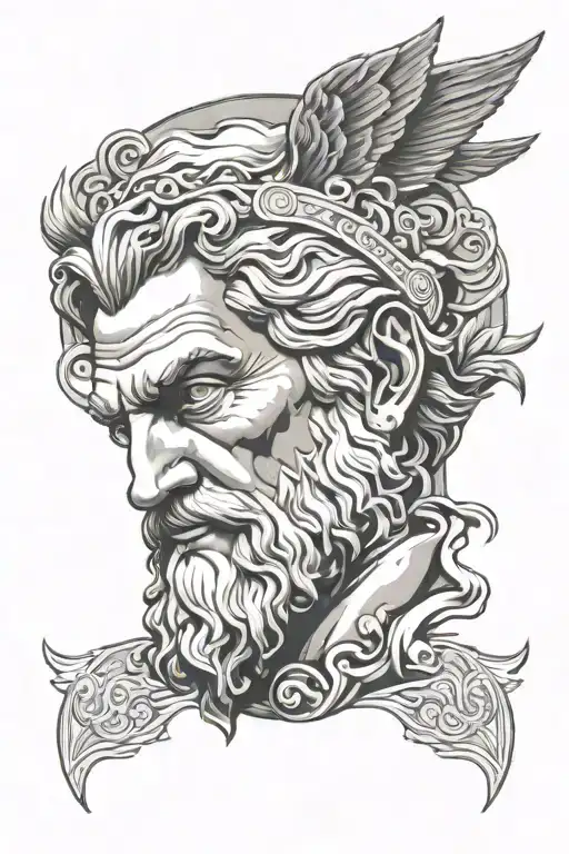 face of zeus and aircraft tattoo design idea