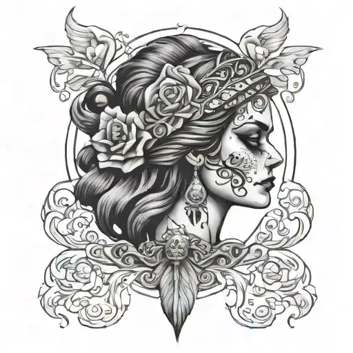 gypsy phoenix skull woman tattoo design idea