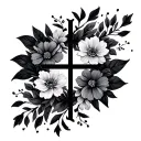 Negative Space Cross surrounded by flowers growing tattoo design idea