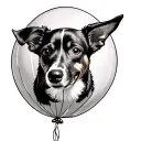 dog tied to balloon floating up into sky tattoo design idea
