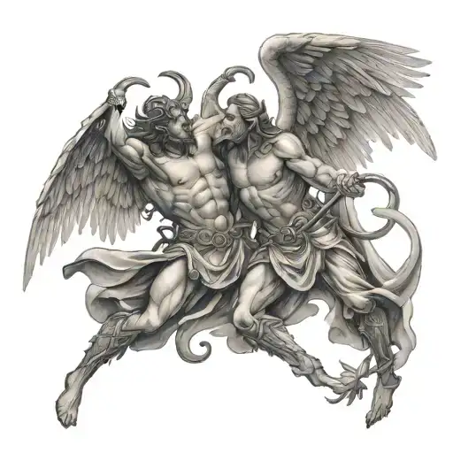 arc angel michael fighting satan tattoo design idea