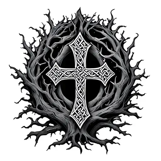 poison tree with a celtic cross going through it  tattoo design idea