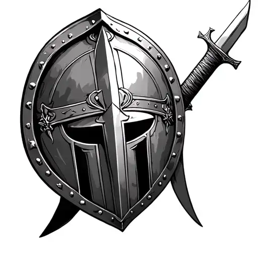 Gladiator Shield helmet sword tattoo design idea