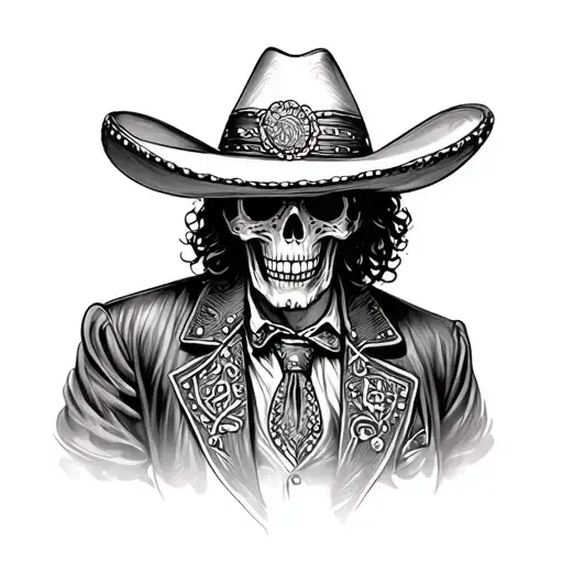 skull in western clothing and sombrero tattoo design idea
