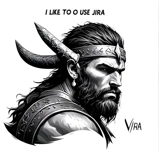 "I LIKE TO USE JIRA" VIking Warrior headshot tattoo design idea