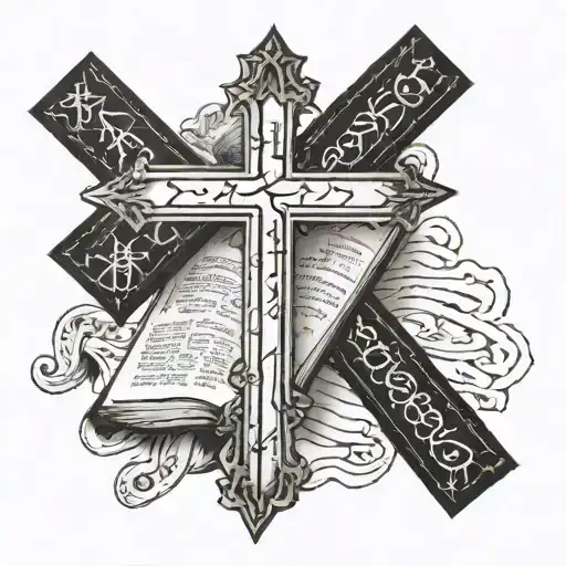 Cross + bible verse written tattoo design idea