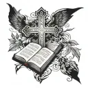 Cross + bible verse written tattoo design idea