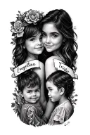 lower forearm tattoo for female featuring children's names: Evangelina and Tristan tattoo design idea