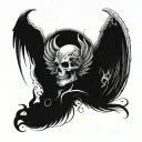good and evil angel and devil in one entity with Holo gram skull and wings at top backbone tattoo tattoo design idea