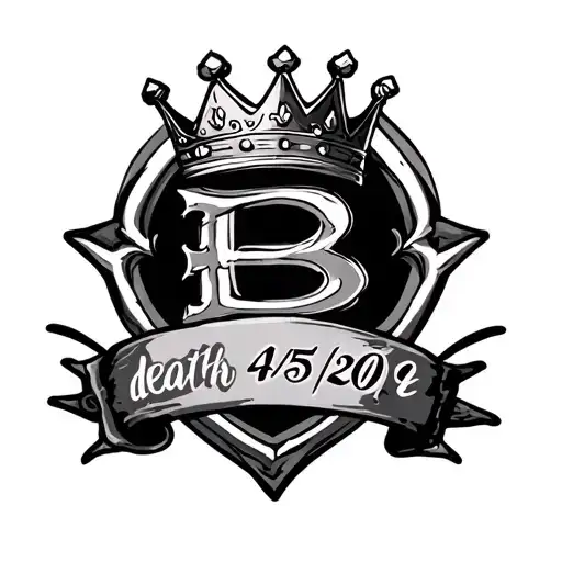 outer arm tattoo featuring Bleek with an crown on top of the B and a death date 04/25/09 tattoo design idea