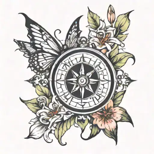 compass/ W/ tiger lilies tattoo design idea