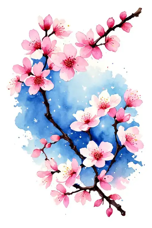 cherry blossom flowers with the night sky in the background  tattoo design idea