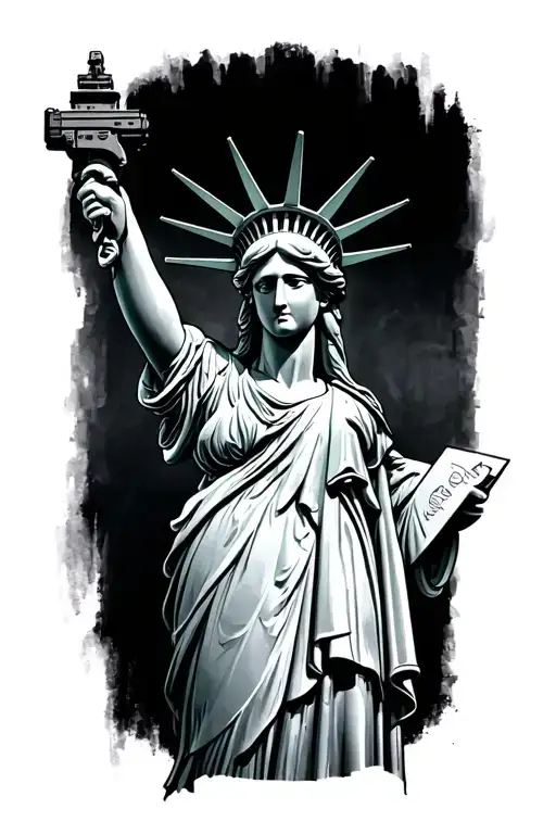 gothic Statue of Liberty holding ar 15 tattoo design idea