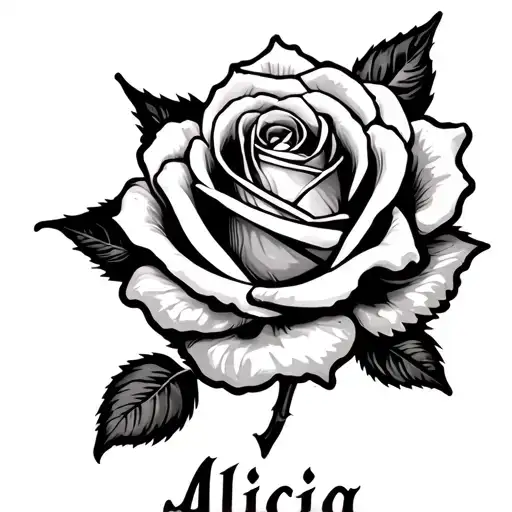single rose with alicia written underneath tattoo design idea