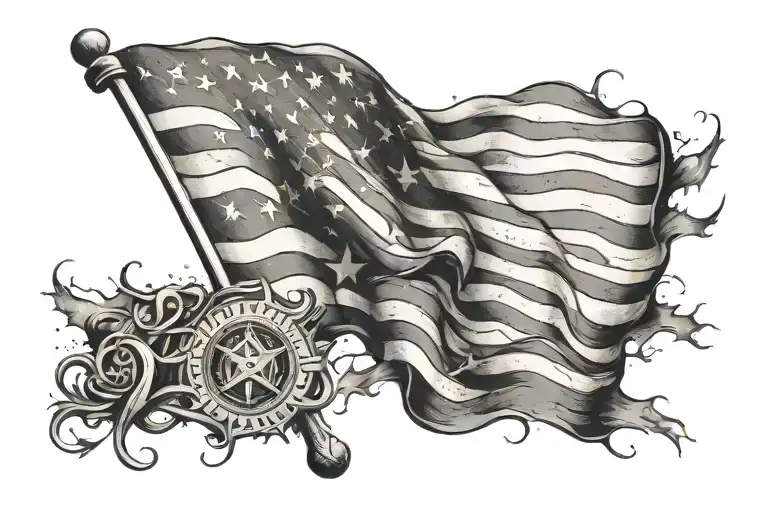 Distressed American flag, if you want peace, prepare for war tattoo design idea